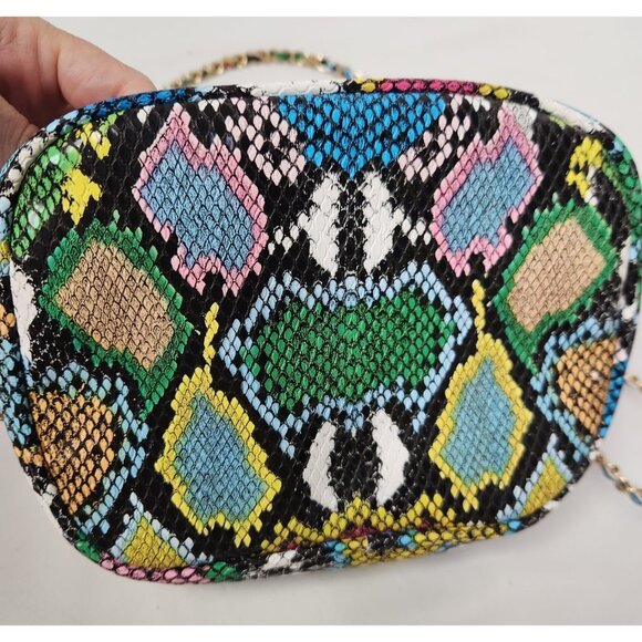 Pink Haley Colorful Snake Print Gold Chain Crossbody Shoulder Bag - Picture 3 of 8
